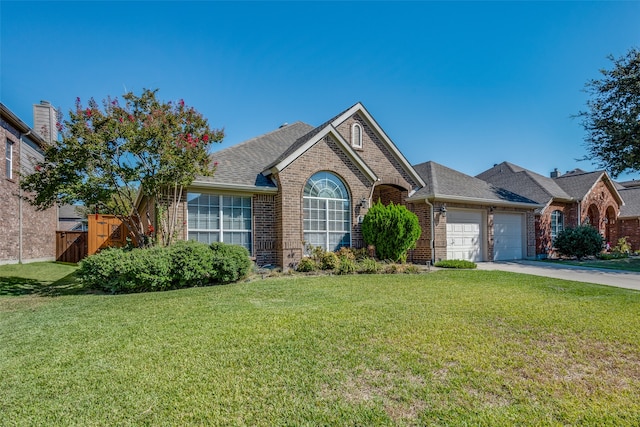 view of front of house with a front lawn and a garage