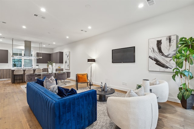 living room featuring light wood-type flooring