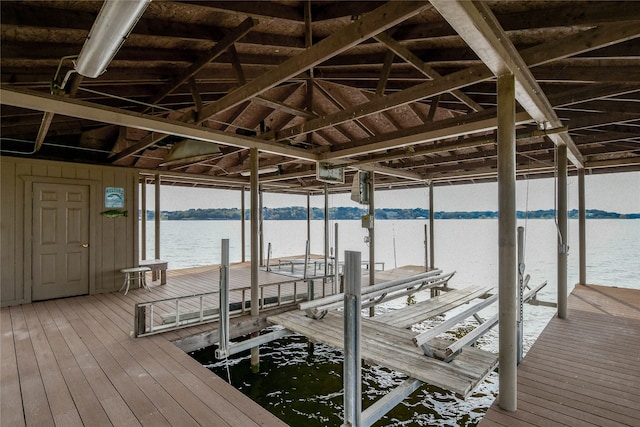 view of dock with a water view