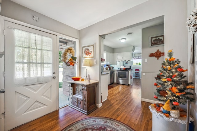 foyer entrance featuring dark wood-type flooring