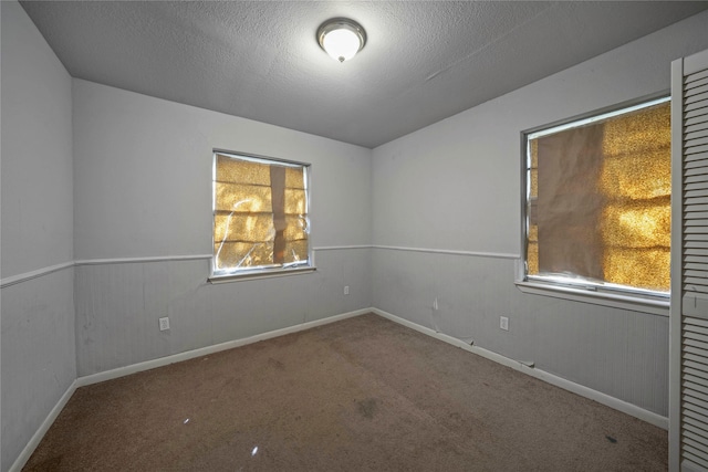 carpeted spare room featuring a textured ceiling