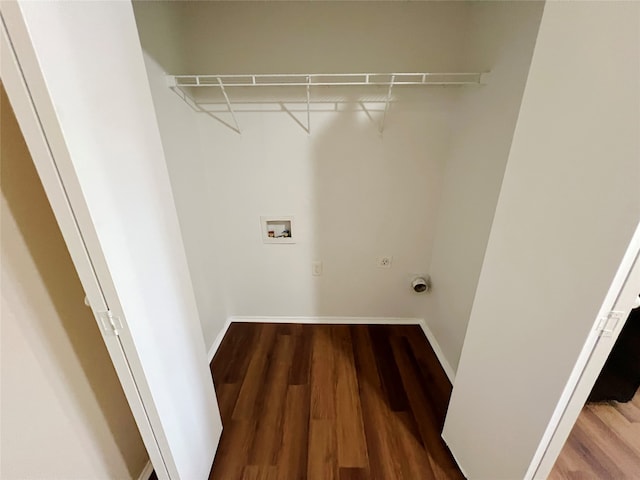 clothes washing area with washer hookup, wood-type flooring, and electric dryer hookup