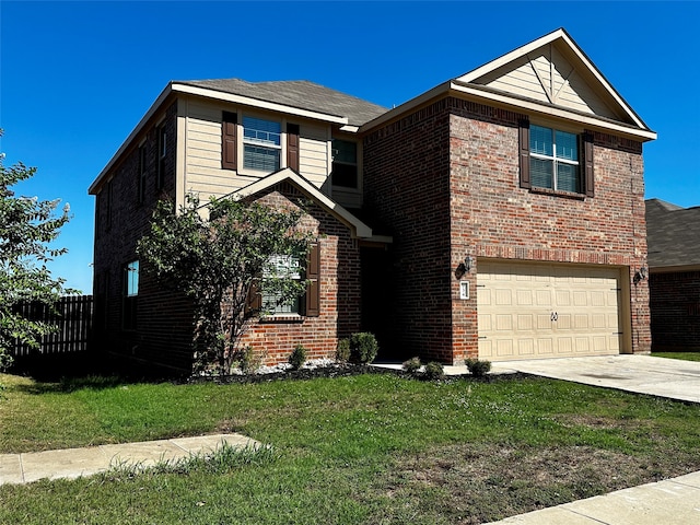 view of front facade with a front yard and a garage