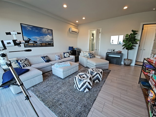 living room featuring a wall mounted air conditioner