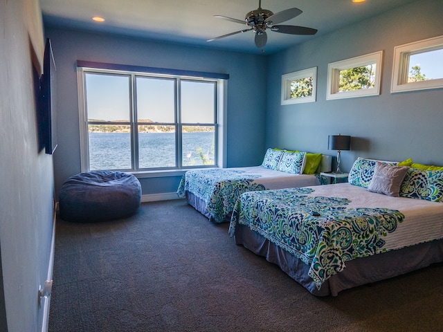 bedroom with carpet floors and ceiling fan