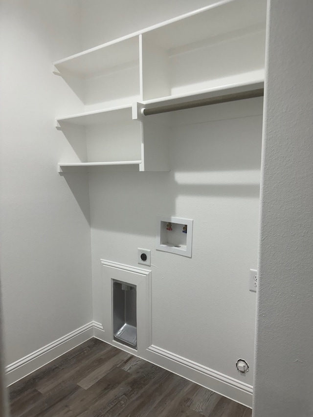 laundry room with washer hookup, hookup for an electric dryer, and dark wood-type flooring