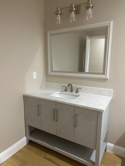 bathroom featuring wood-type flooring and vanity