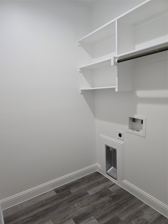 laundry area featuring washer hookup, electric dryer hookup, and dark wood-type flooring