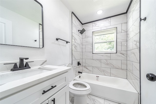 1504 Nichols St, Ennis, TX 75119 - full bath with vanity,  shower combination, and marble look tile flooring