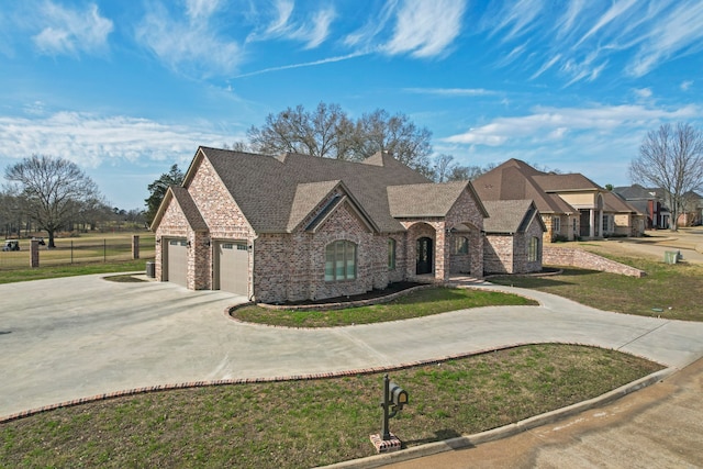 view of front of property featuring a front lawn and a garage