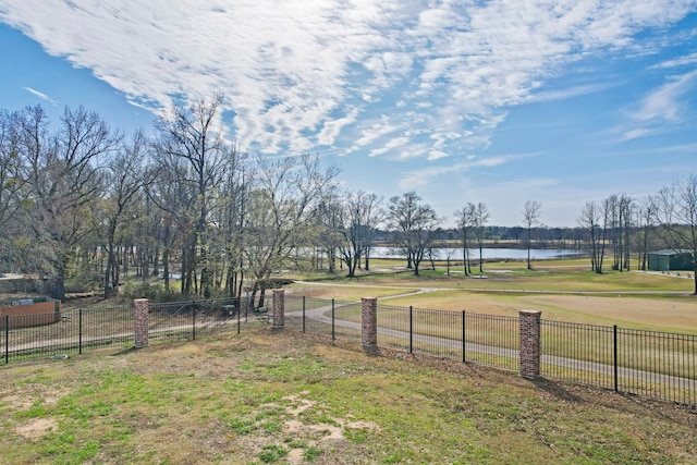 view of yard with a water view