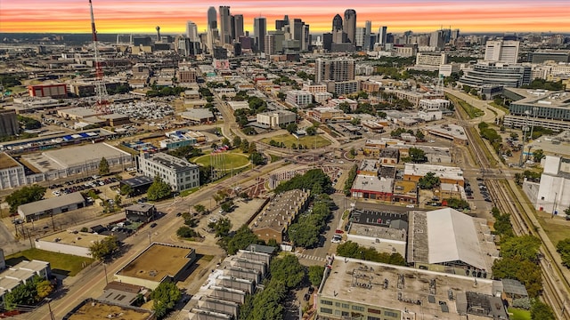 view of aerial view at dusk