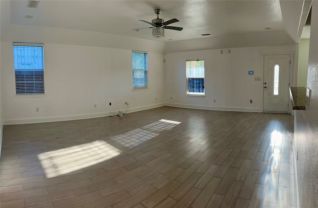 entryway featuring light hardwood / wood-style flooring and ceiling fan