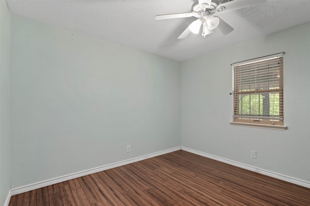 unfurnished room featuring ceiling fan, hardwood / wood-style floors, and a textured ceiling