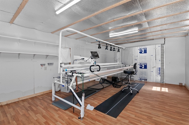 exercise area with hardwood / wood-style flooring