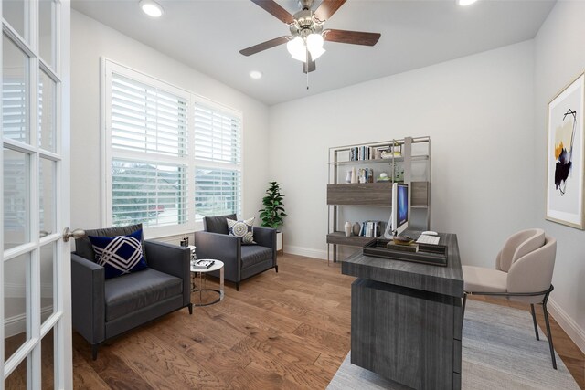 hallway with dark hardwood / wood-style flooring