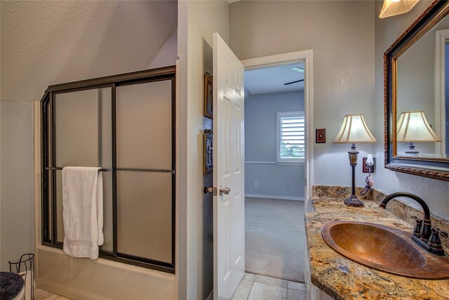 bathroom with vanity and ceiling fan