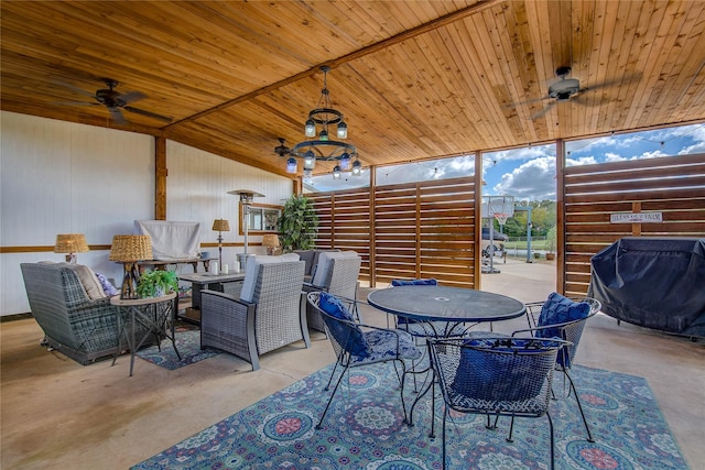 view of patio / terrace featuring ceiling fan, outdoor lounge area, and area for grilling