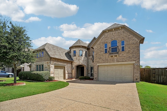 view of front of property featuring a garage and a front yard