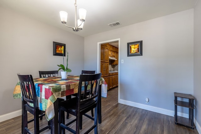 dining room with an inviting chandelier and dark hardwood / wood-style floors