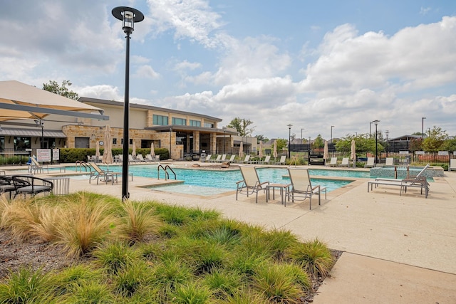 view of swimming pool with a patio