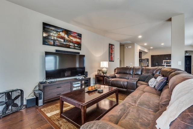 living room featuring dark hardwood / wood-style flooring