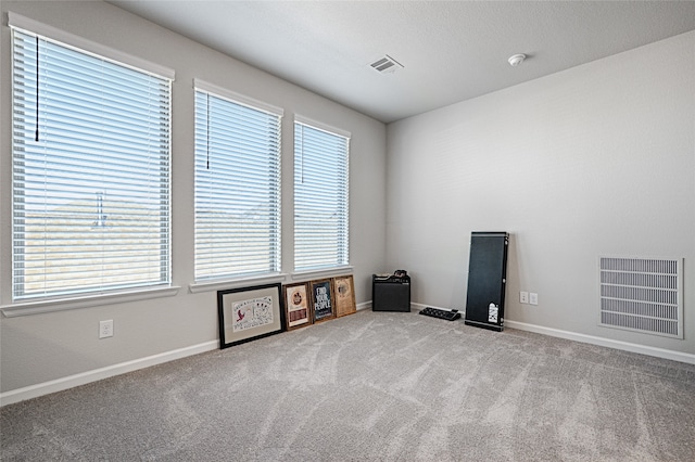 carpeted spare room featuring a textured ceiling and plenty of natural light