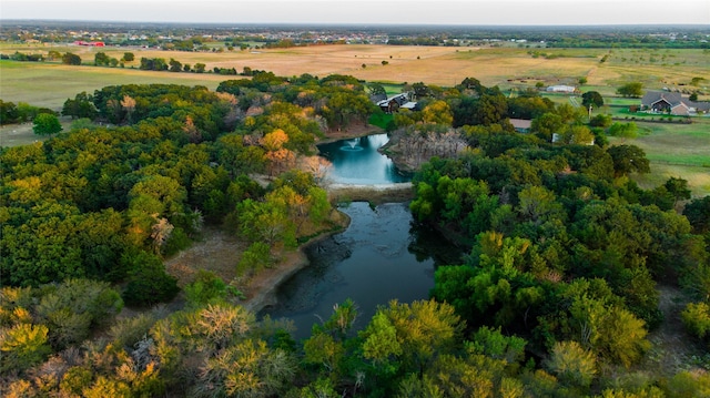 aerial view featuring a water view and a rural view