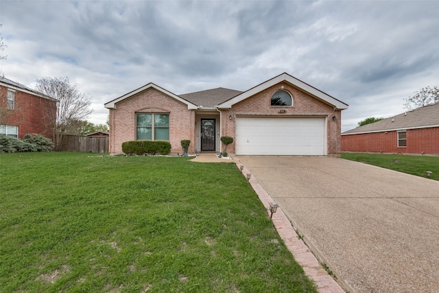 ranch-style house with a front lawn and a garage