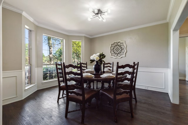 dining area featuring crown molding and dark wood-type flooring