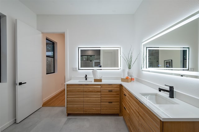 bathroom featuring wood-type flooring and vanity