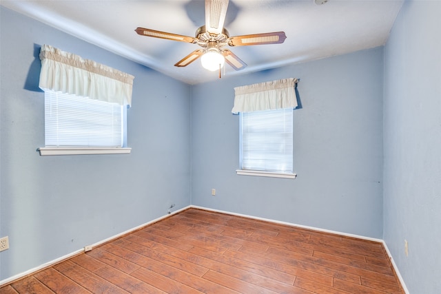 unfurnished room featuring wood-type flooring and ceiling fan