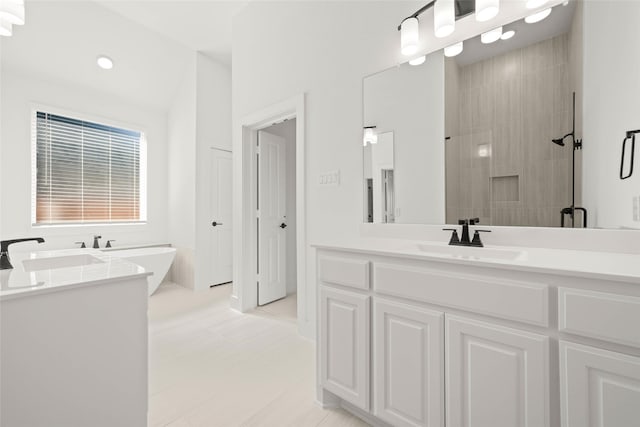 bathroom featuring vanity and separate shower and tub