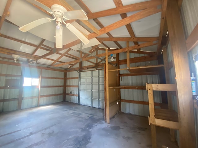 garage with ceiling fan