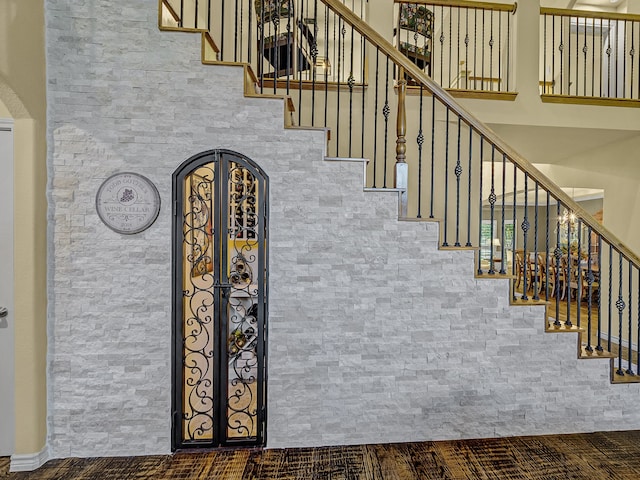 stairs with a towering ceiling