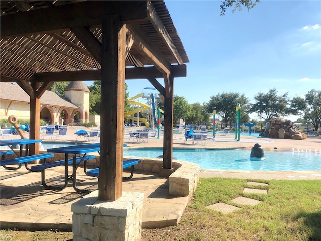 view of pool featuring a gazebo and a patio area