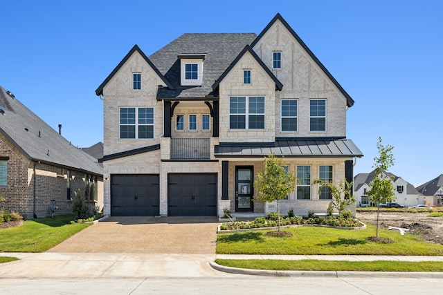 603 Mountain Laurel Rd, Wylie, TX 75098 - view of front of property with a garage, concrete driveway, a front lawn, a standing seam roof, and a shingled roof