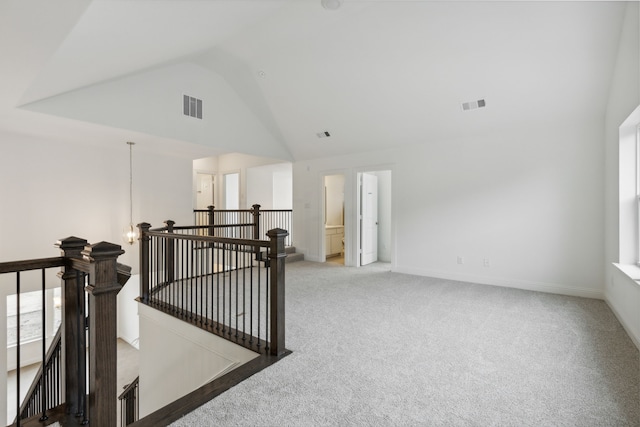 603 Mountain Laurel Rd, Wylie, TX 75098 - interior space featuring visible vents, baseboards, carpet floors, and high vaulted ceiling