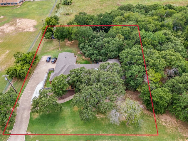 birds eye view of property featuring a rural view