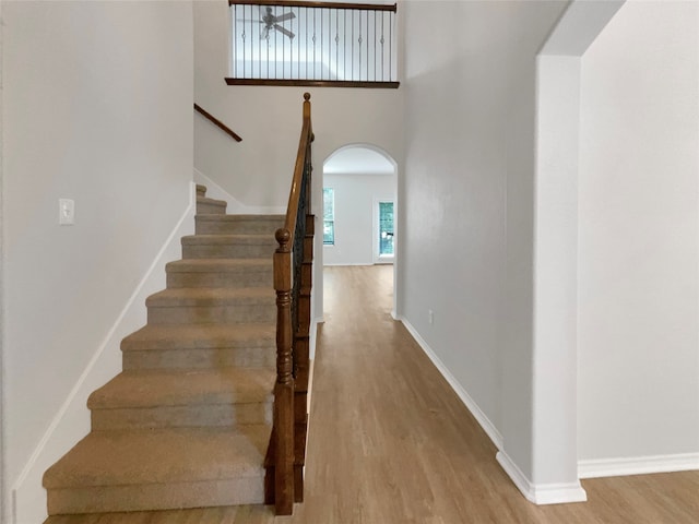 stairway featuring wood-type flooring