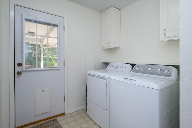 1498 Riley Rd, Whitesboro, TX 76273 - laundry area featuring washing machine and dryer, cabinet space, light floors, and baseboards