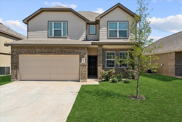 craftsman house featuring a front yard, cooling unit, and a garage