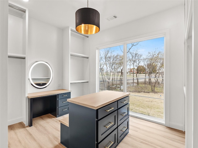 walk in closet with light hardwood / wood-style flooring