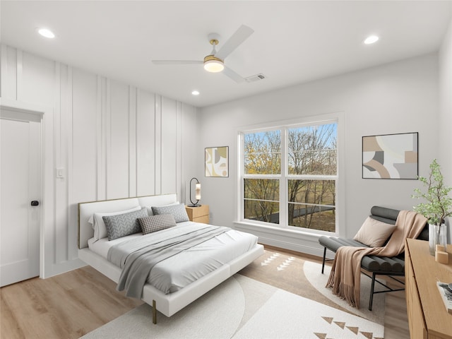 1229 Hunt Rd, Gunter, TX 75058 - bedroom featuring light wood-style floors, recessed lighting, and a ceiling fan