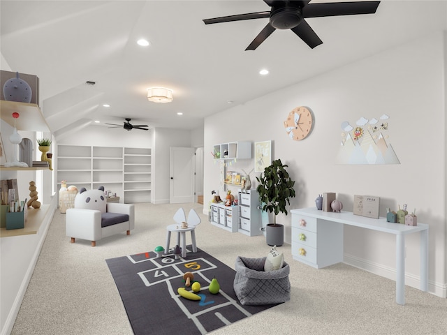 1229 Hunt Rd, Gunter, TX 75058 - carpeted living area with ceiling fan, recessed lighting, and built in shelves