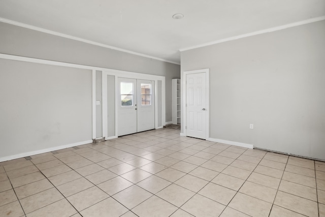 tiled empty room with ornamental molding