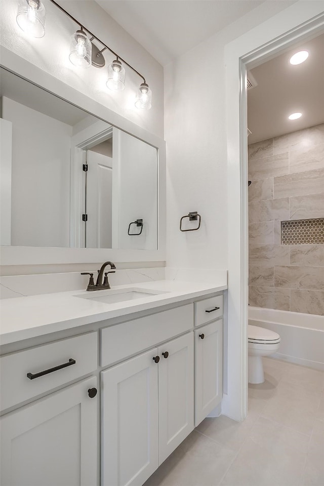 bathroom with vanity, plus walk in shower, and tile patterned floors