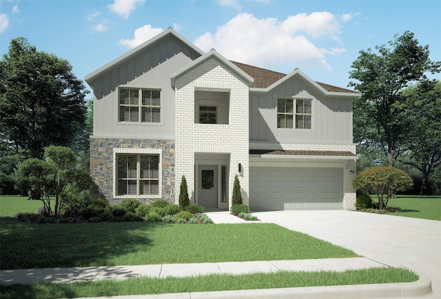 view of front of property with a front lawn and a garage