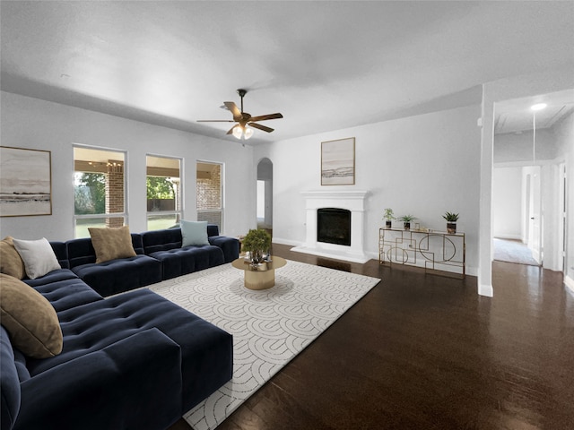 living room featuring ceiling fan