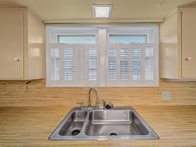 kitchen with a textured ceiling and sink